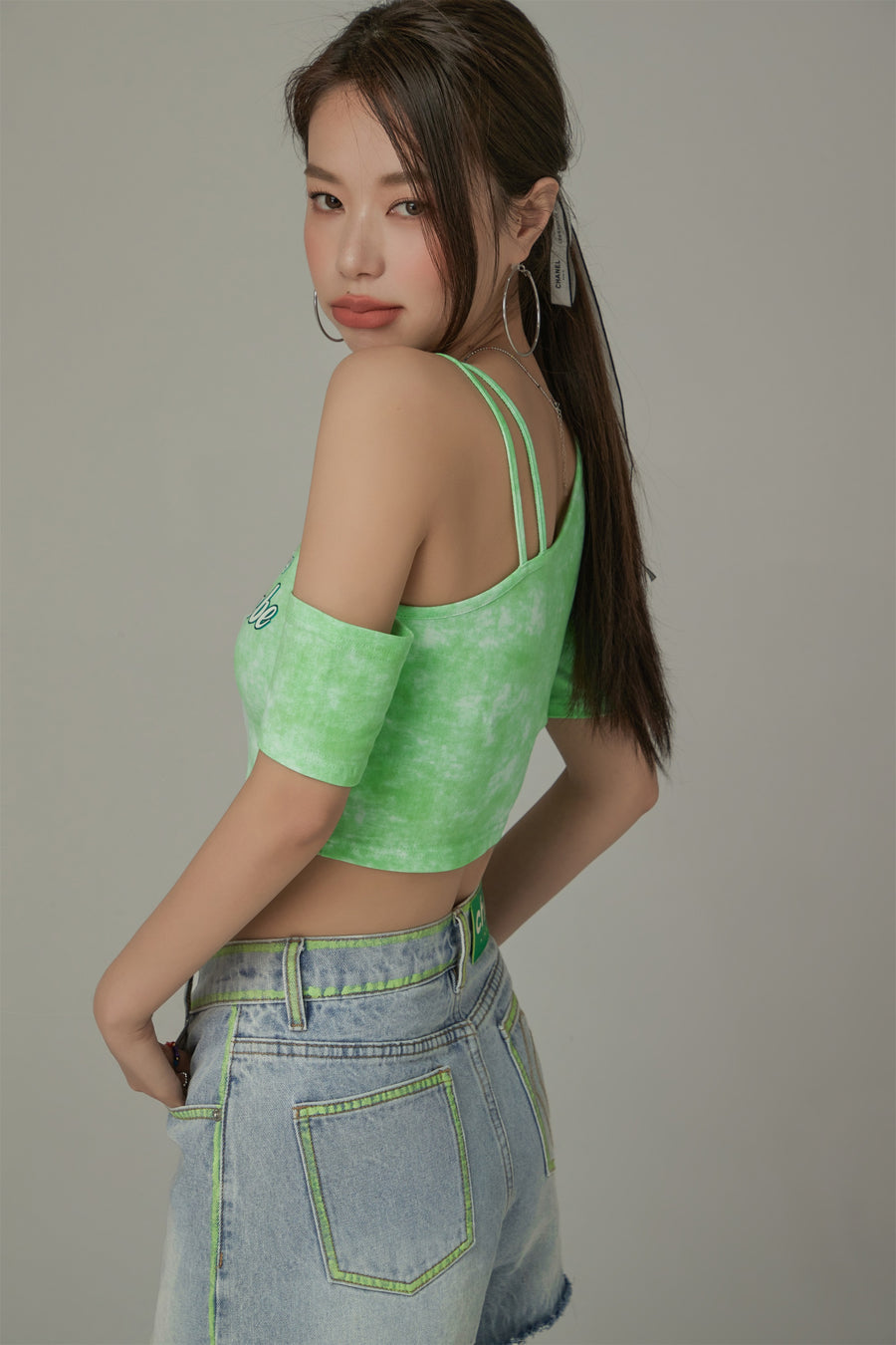 CHUU Chuu Babe Off-The-Shoulder Asymmetrical Cropped T-Shirt