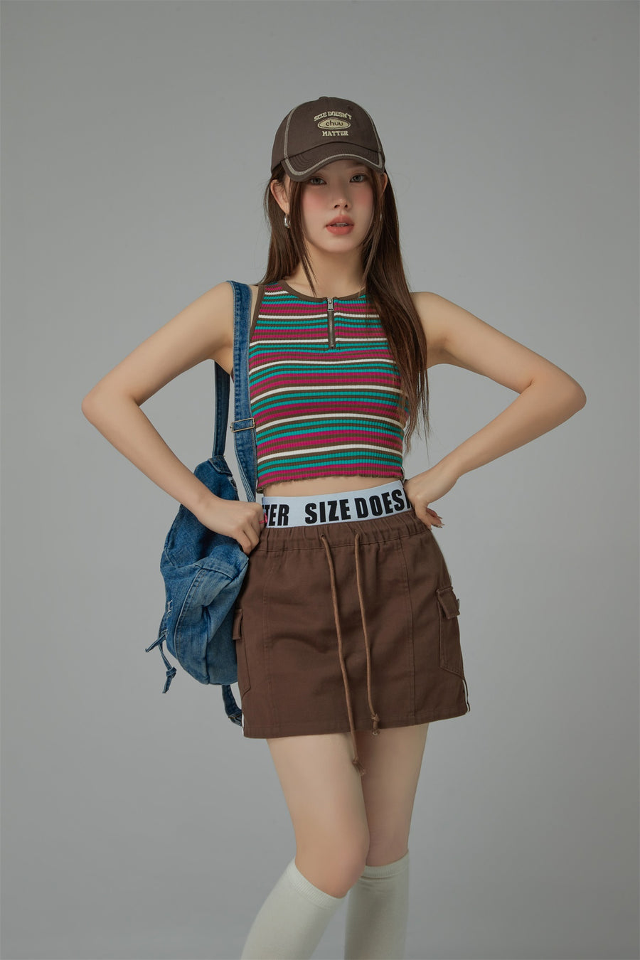 CHUU Half Zip-Up Striped Sleeveless Top