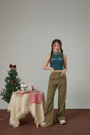 Heart Belt High-Waisted Wide Pants