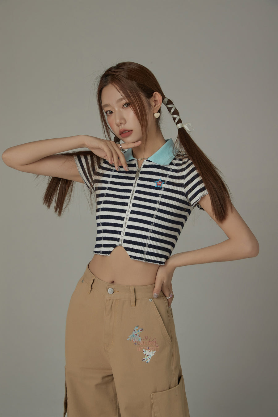 CHUU Striped Zip-Up T-Shirt