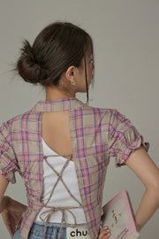 Eyelet Back Cut Out Check Shirt