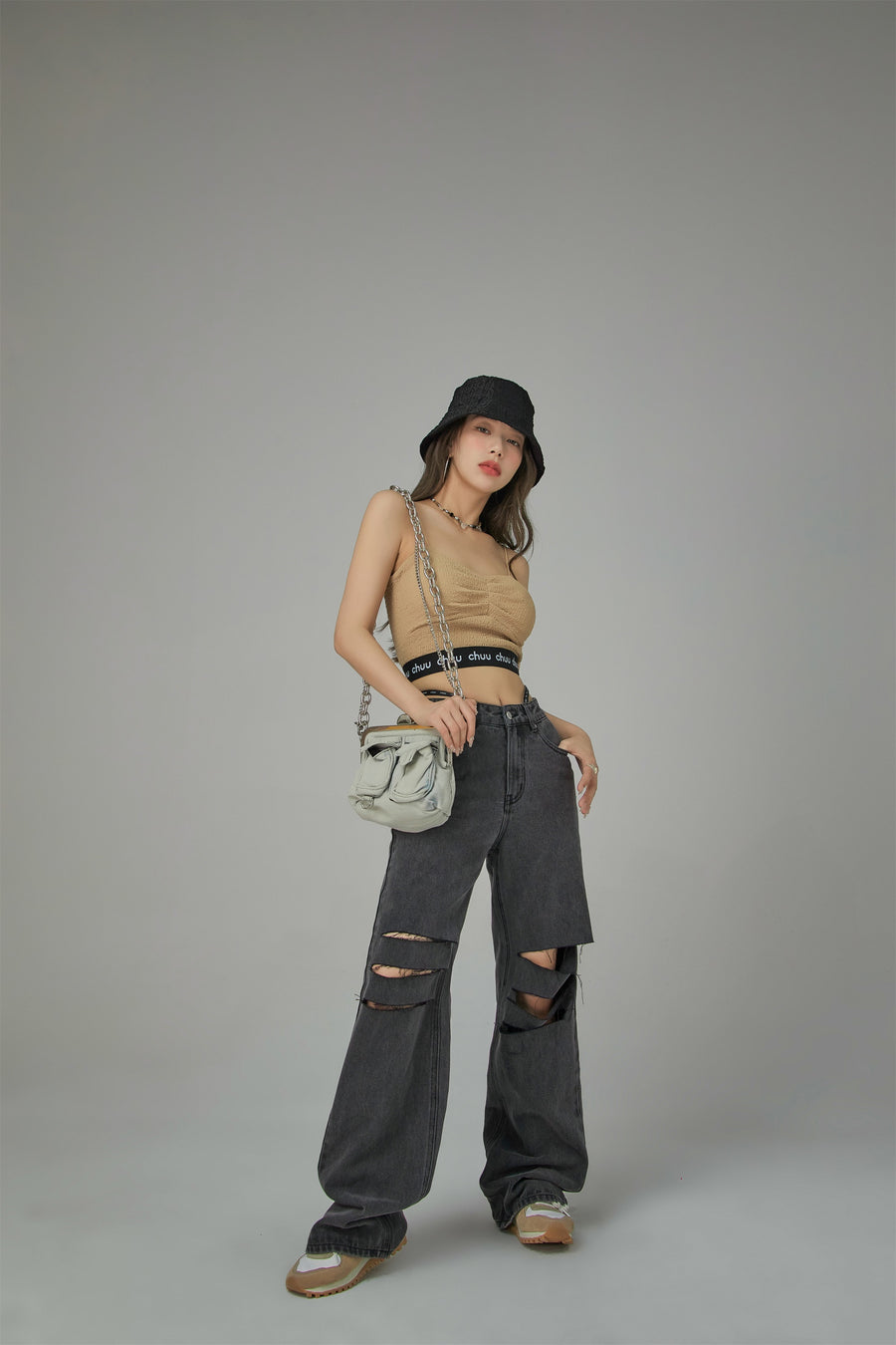 CHUU Distressed Bootcut Denim Jeans