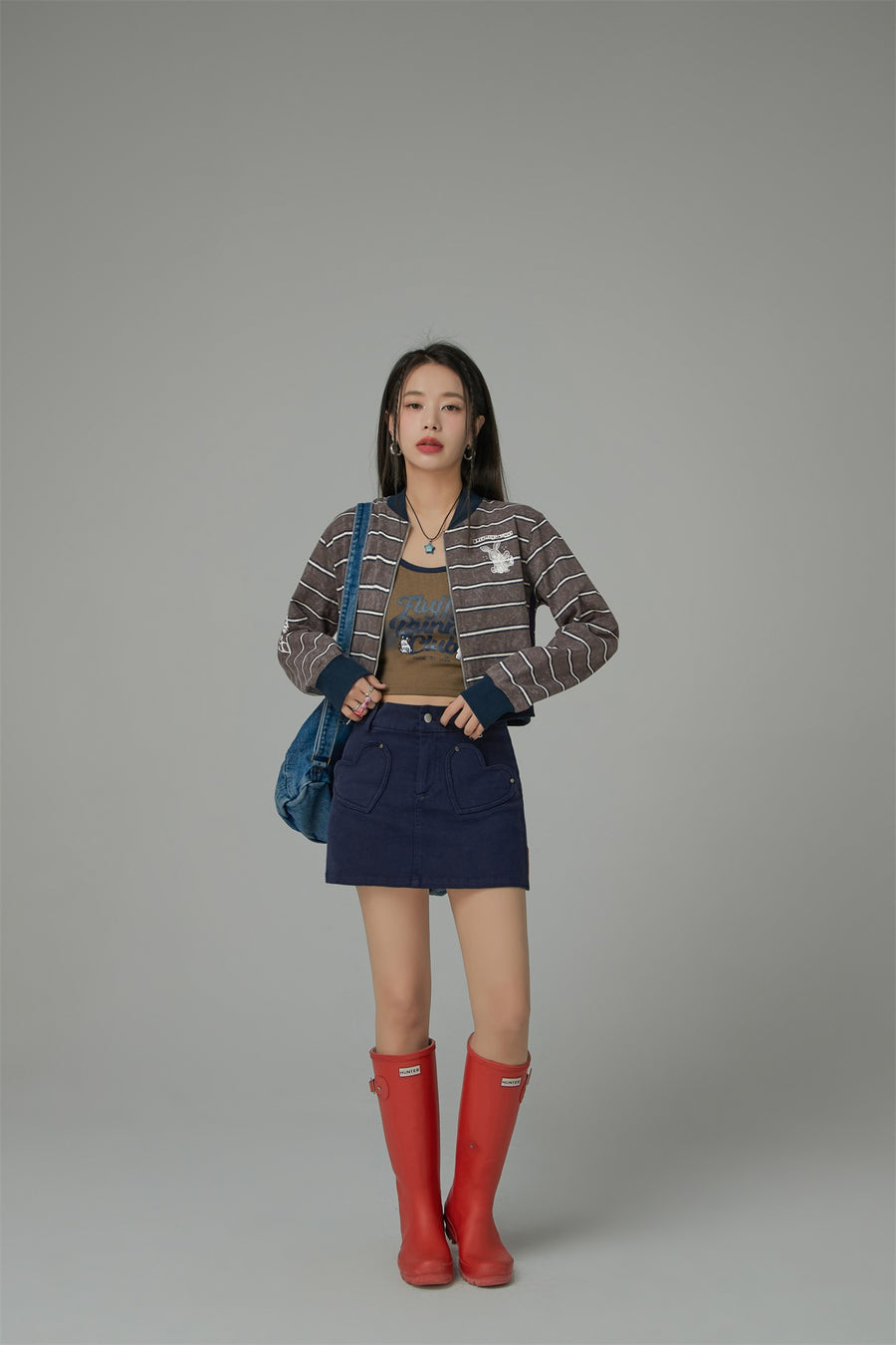 CHUU Heart Pocket Denim Mini Skirt