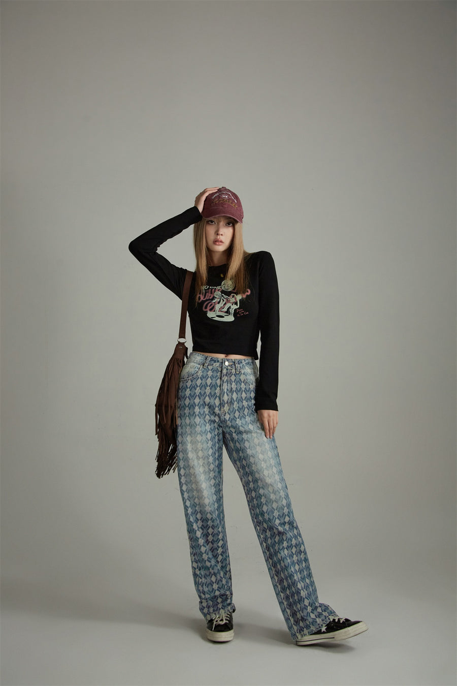 CHUU Slim Printed Cropped T-Shirt