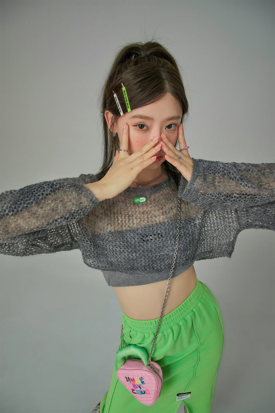 CHUU Crochet See-Through Crop Sweater