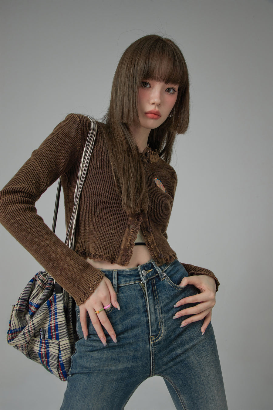 CHUU Fill Hem Ribbed Crop Cardigan