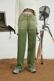 Gradient Wide Denim Frayed Pants