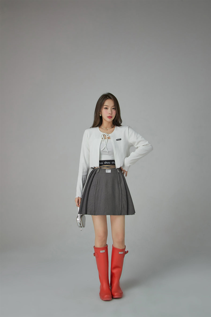 CHUU Criss Cross High Waist Pleated Skirt