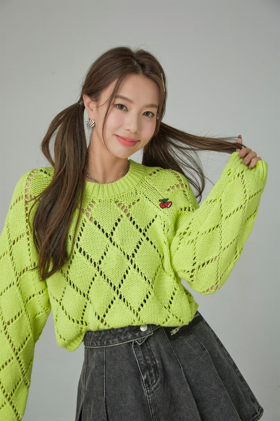 CHUU Cherry Eyelet Knit Crop Top