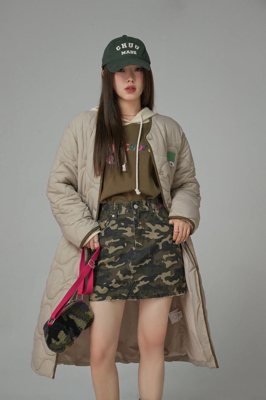 CHUU Cute Quilted Long Coat