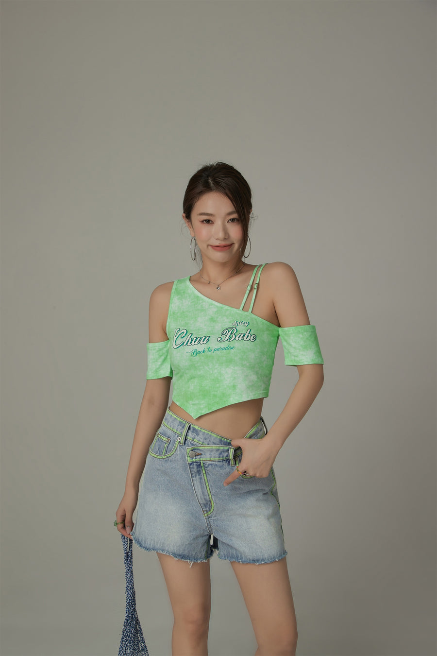 CHUU Chuu Babe Off-The-Shoulder Asymmetrical Cropped T-Shirt