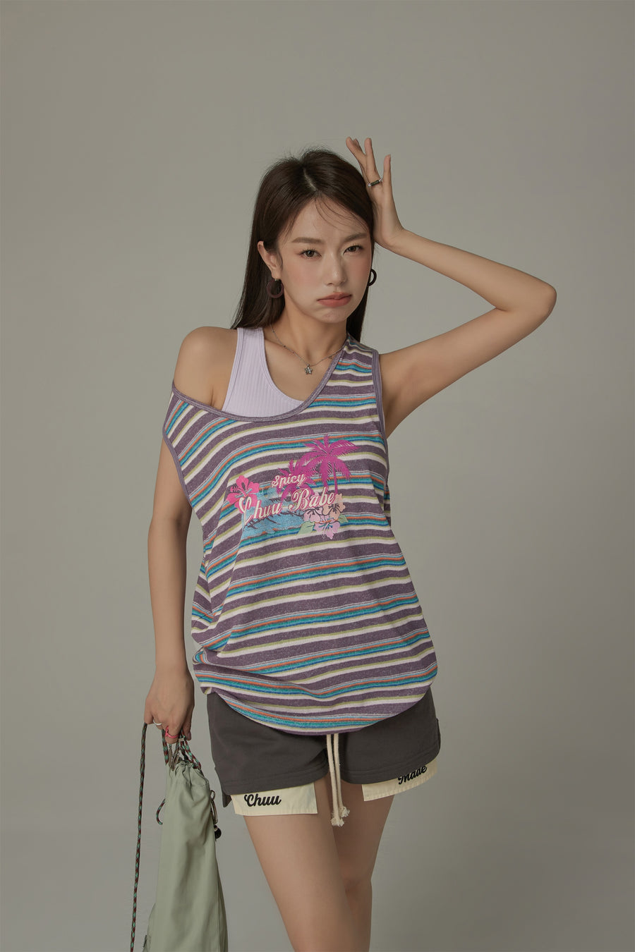 CHUU Chuu Baby Printed Design Striped Sleeveless Oversized T-Shirt