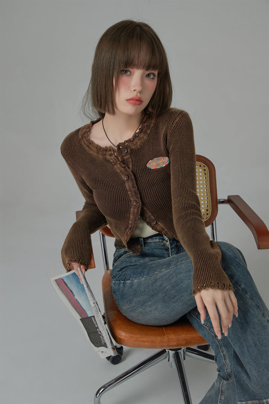 CHUU Fill Hem Ribbed Crop Cardigan