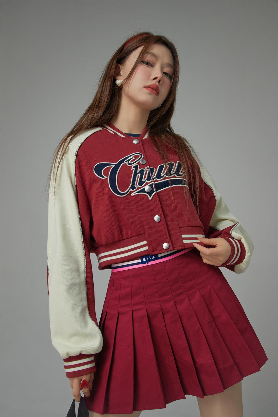 CHUU Joining Forces Crop Baseball Jacket