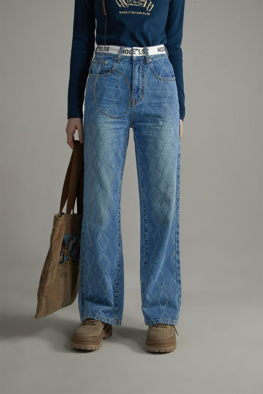 CHUU Argyle Single Straight Denim Pants