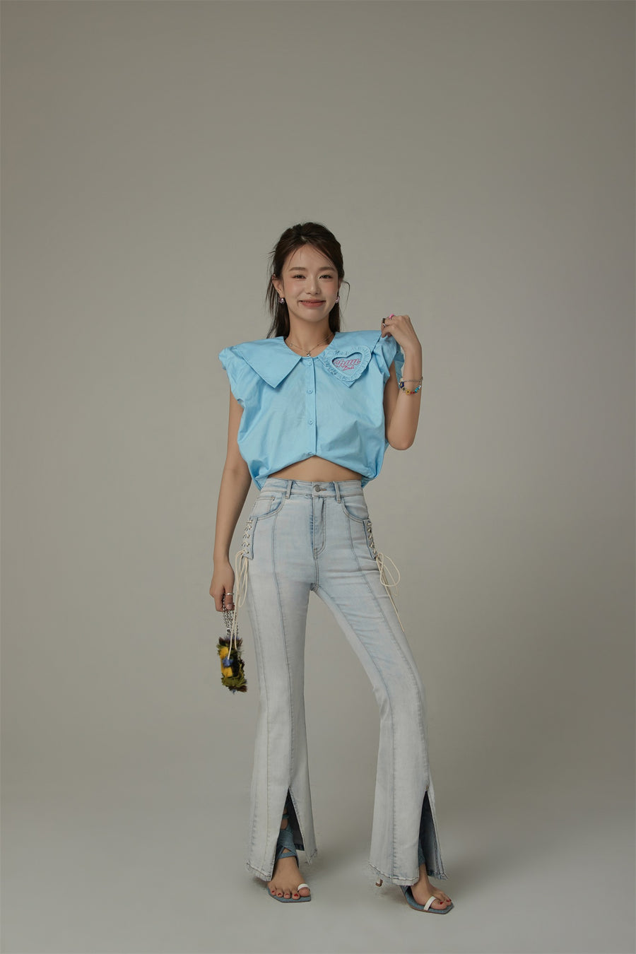 CHUU Big Collar Color Sleeveless Shirt