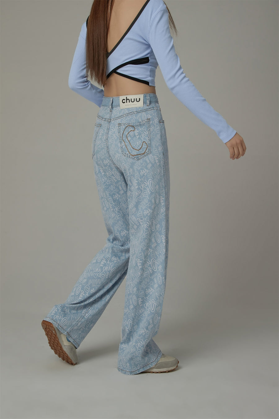 CHUU Printed Wide Denim Jeans