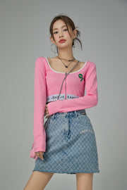 Chuu Girl Diamond Check Denim Skirt