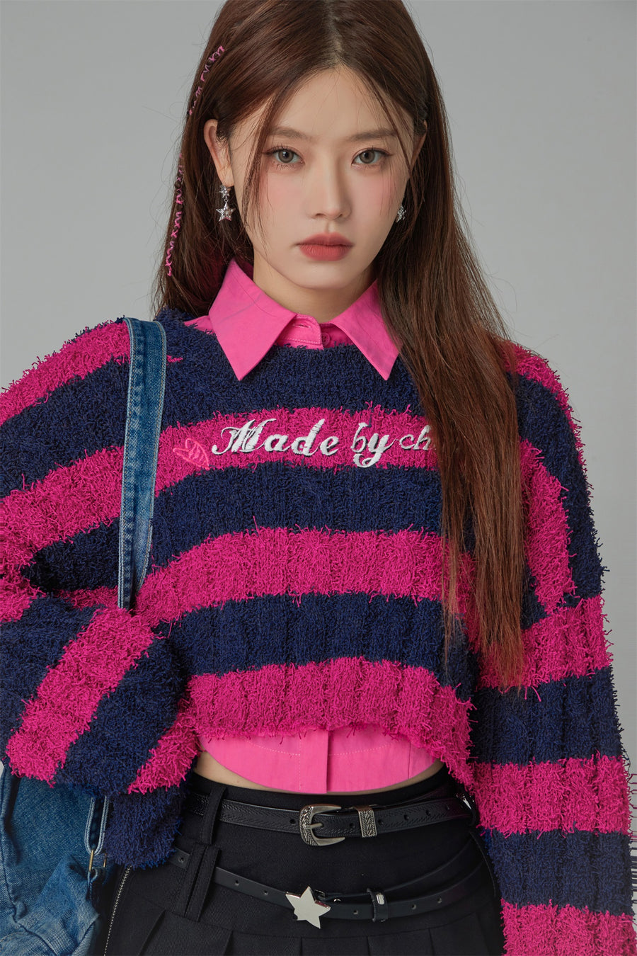 CHUU Pretty Bold Striped Cropped Knit Sweater