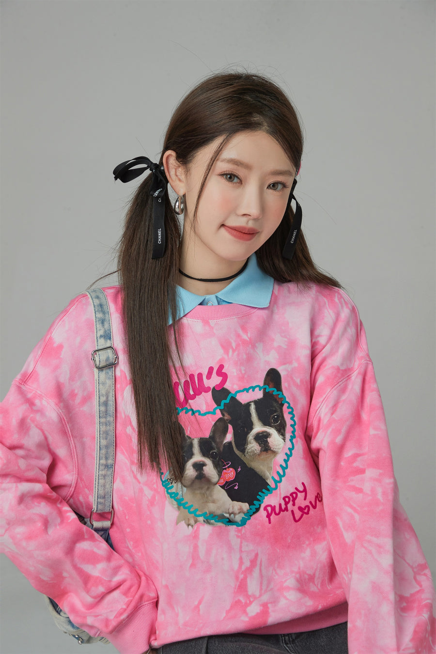 CHUU Puppy Love High Neck Tie-Dye Sweatshirt