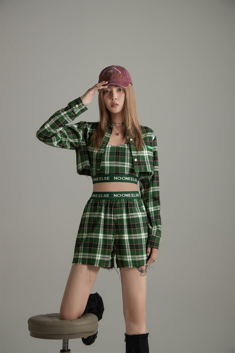 CHUU Scottish Check Crop Cami Top