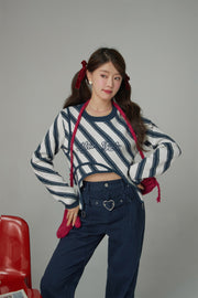 Chuu Baby Unbalanced Striped Long-Sleeves Top