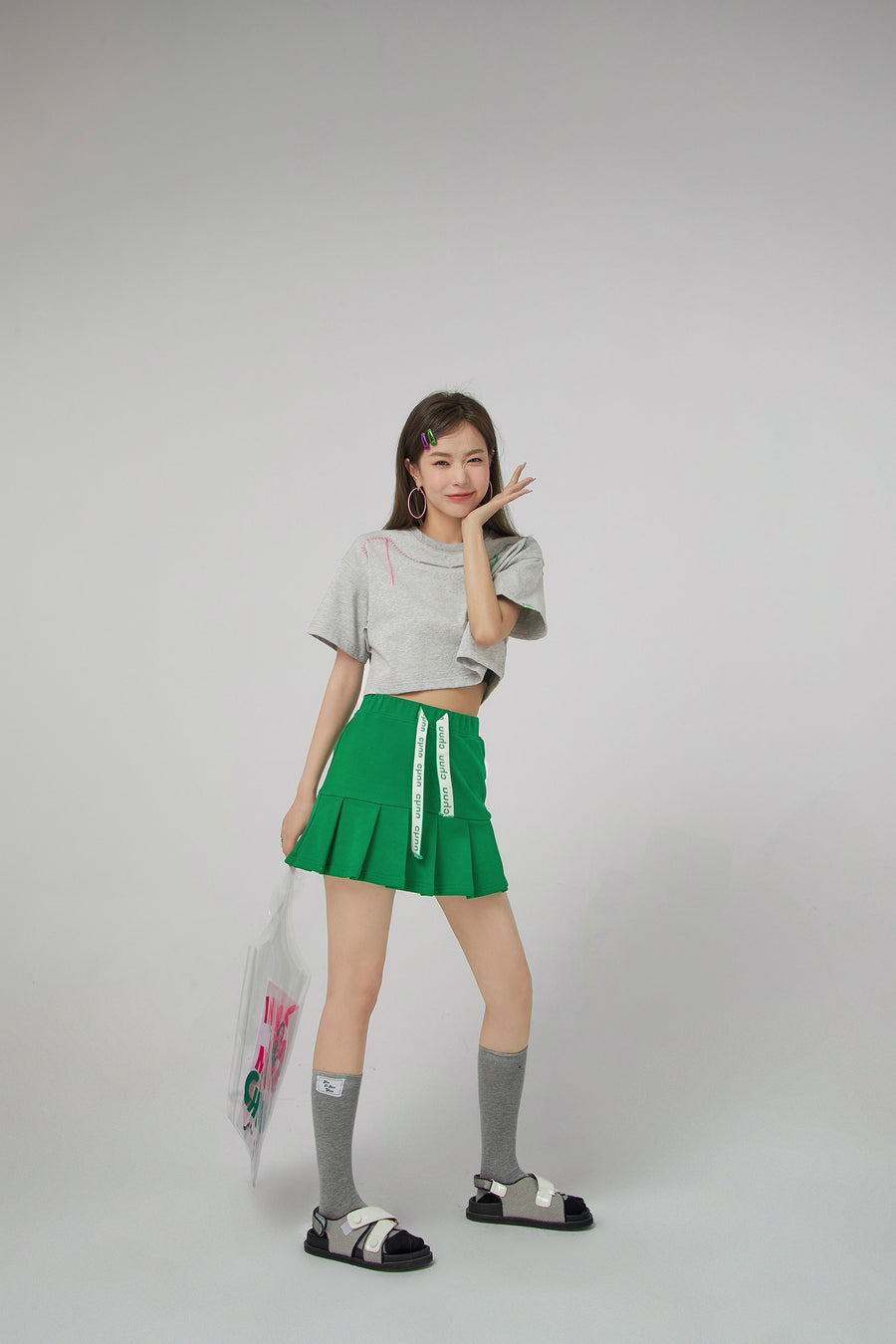 CHUU Stitches Lines Loosefit Crop Top