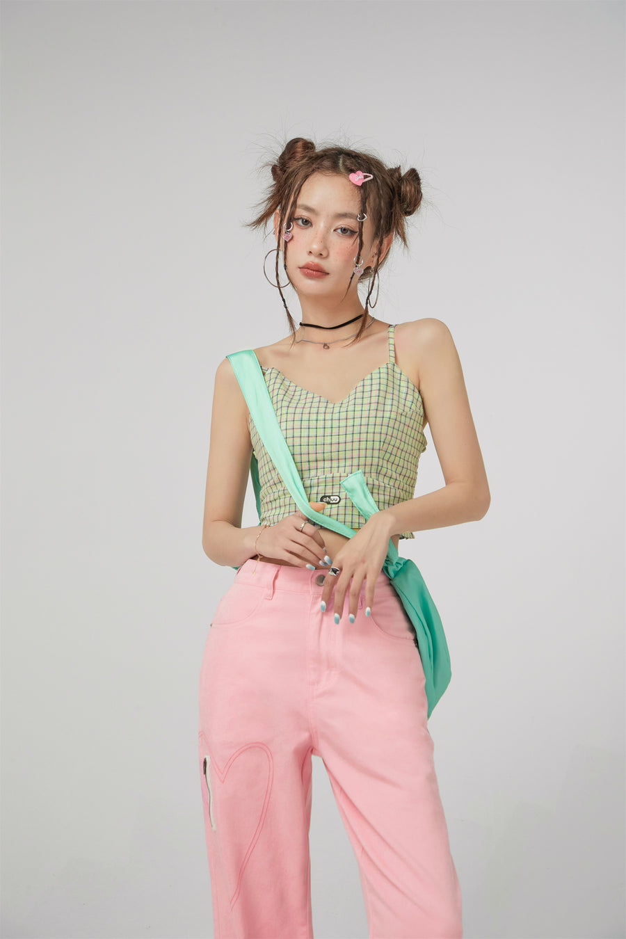 CHUU Lovely Check Cami Top