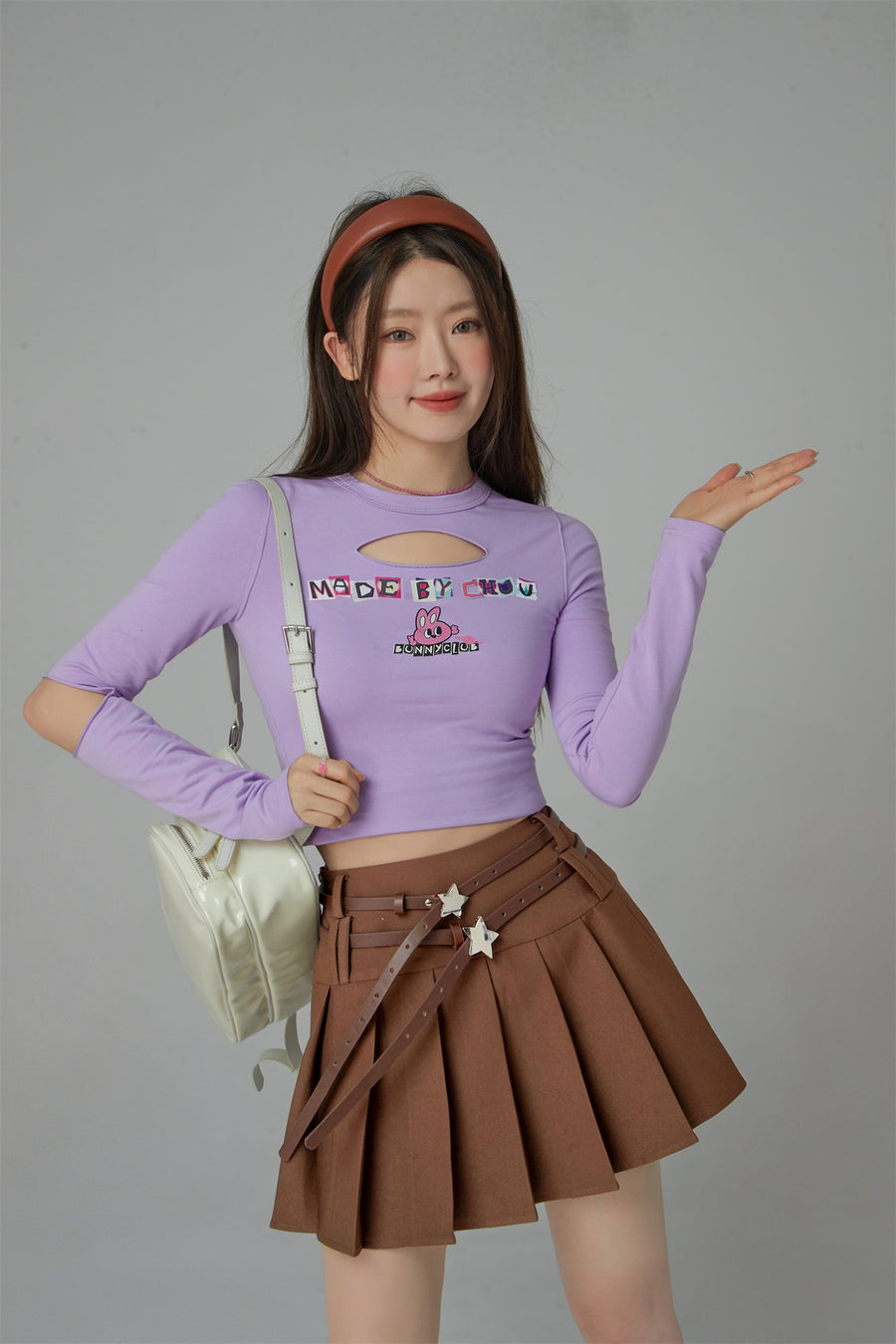 CHUU Bunny Club Elbow Chest Cutout Long-Sleeves Top