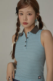 Collar Stripe Sleeveless Top