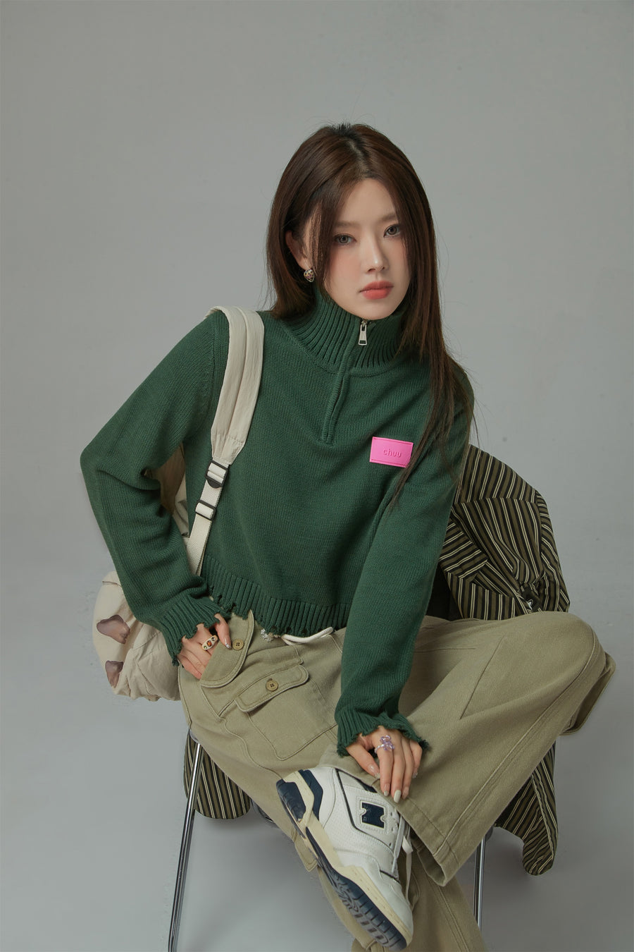 CHUU Candy Crop Half Zip-Up Knit Top