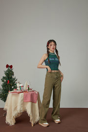 Heart Belt High-Waisted Wide Pants