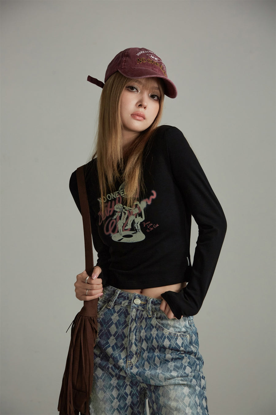 CHUU Slim Printed Cropped T-Shirt