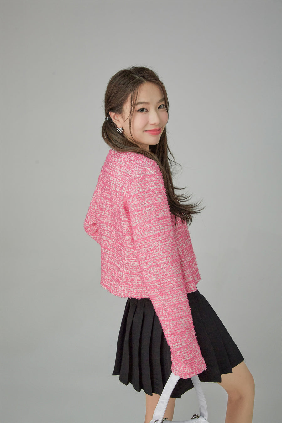 CHUU Square Shoulder Crop Tweed Jacket