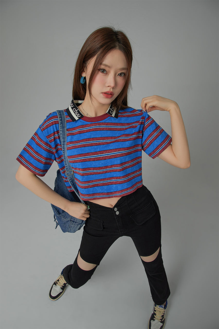 CHUU Striped Cropped T-Shirt