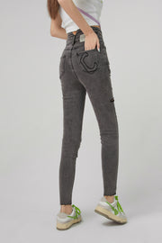 High Waist Button Slim Jeans