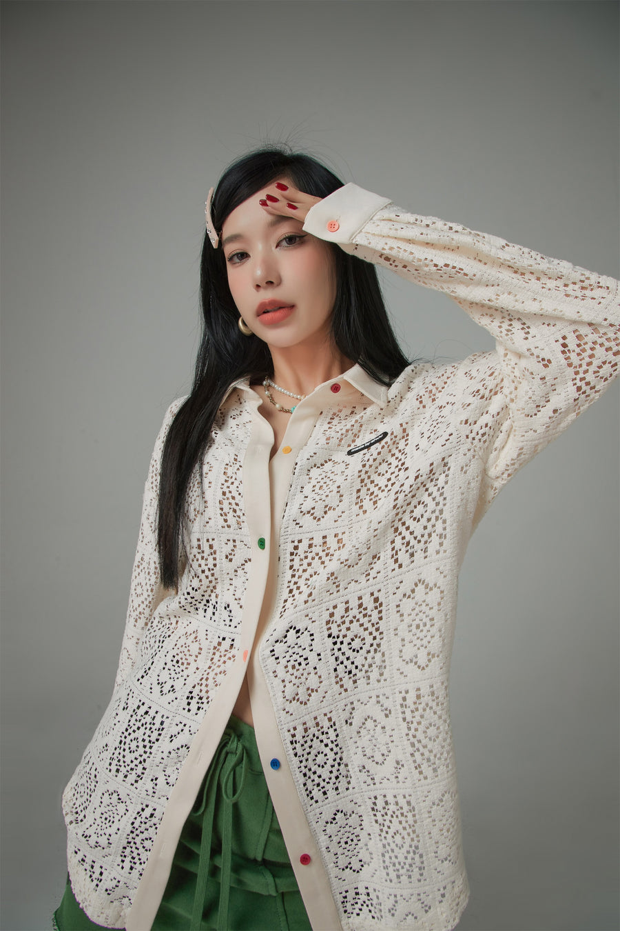 CHUU Fancy Eyelet Loose Fit Knit Sweater Shirt