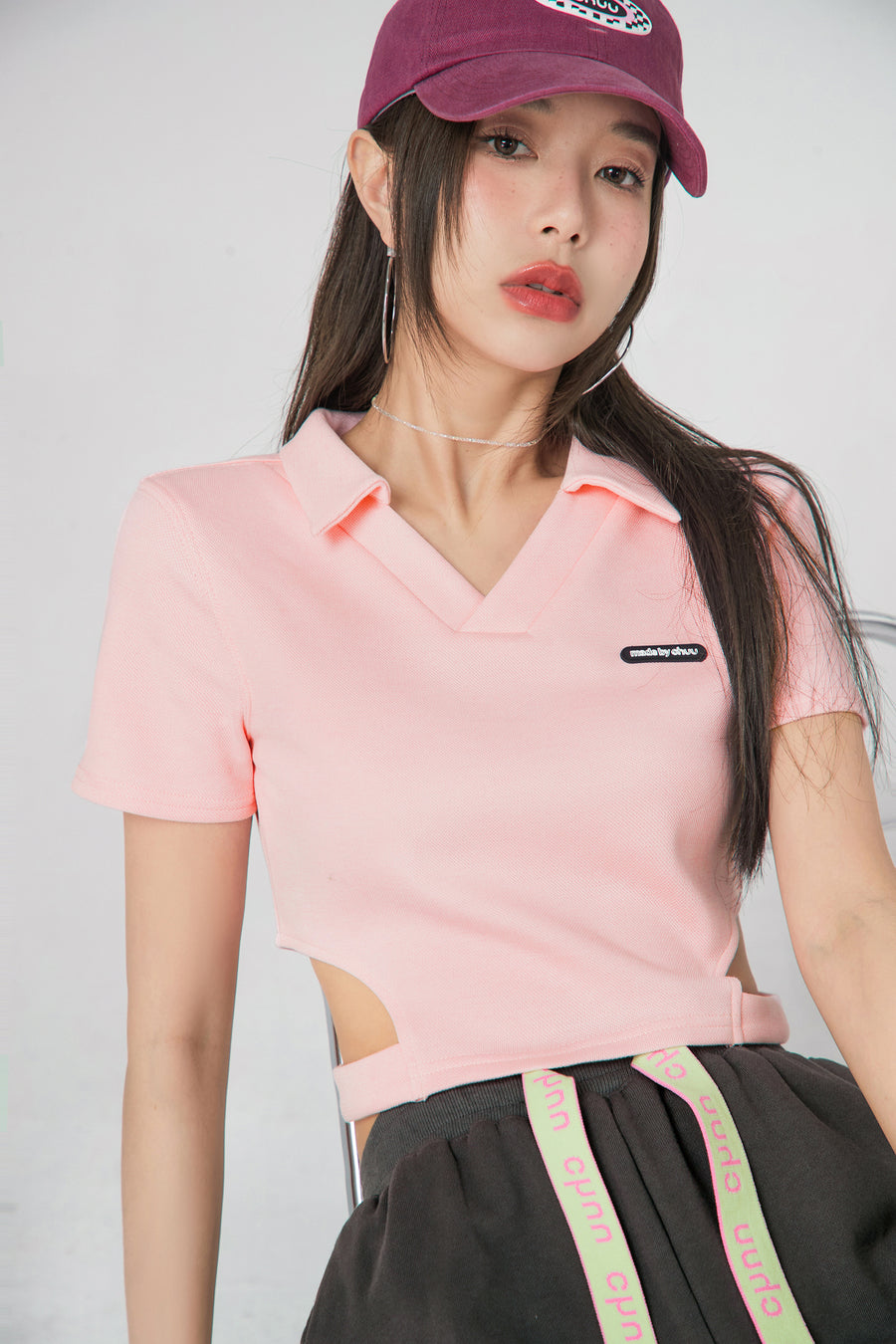 CHUU Casually Dating Cutout Polo Top