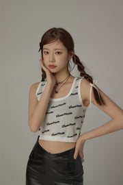 Lettering Square Neck Knitted Crop Top