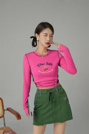 Shiny Confidence Cherry Color Cropped T-Shirt