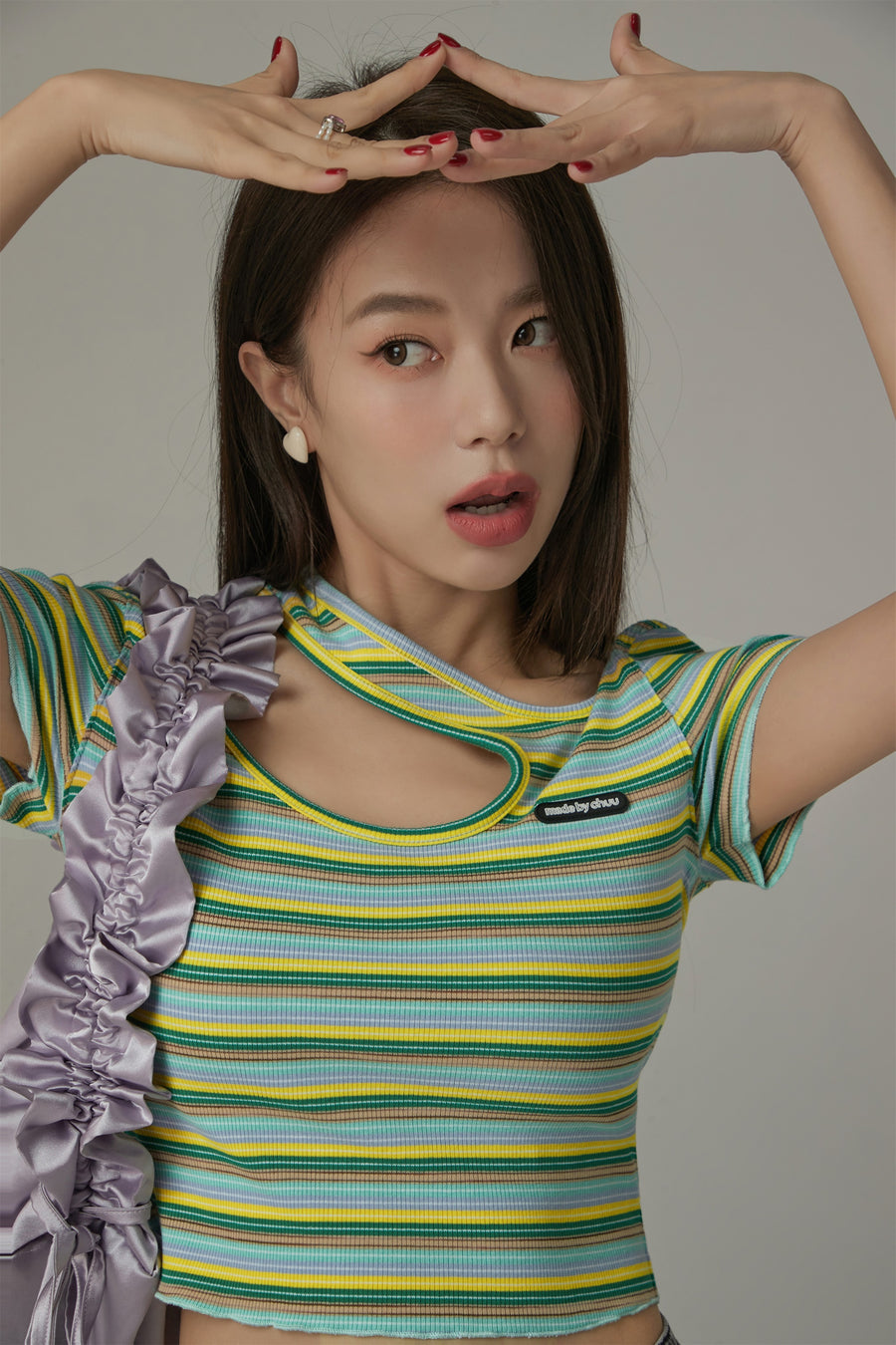 CHUU Color Stripe Cut Out T-Shirt