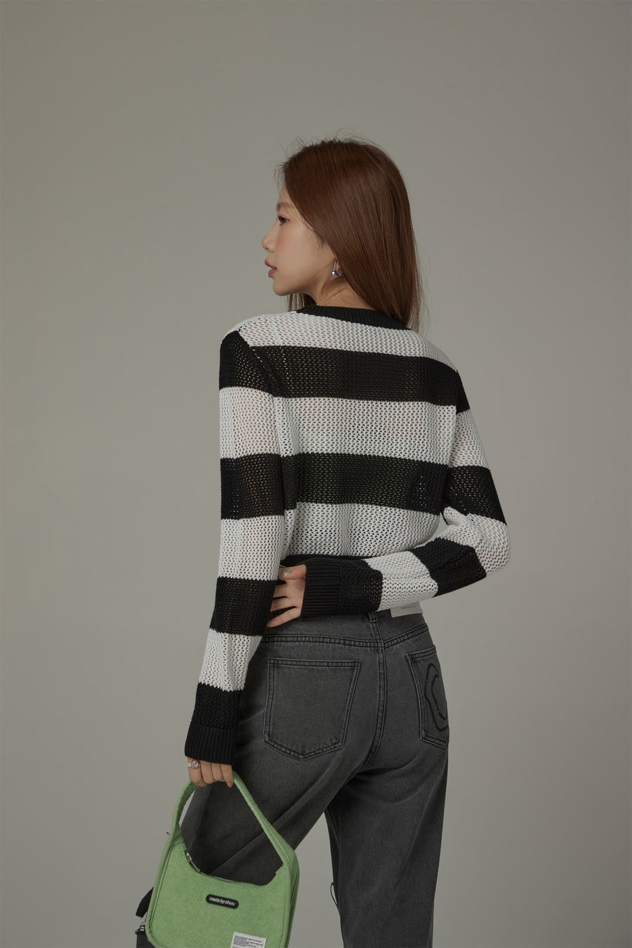 CHUU Striped Cropped Knit Top