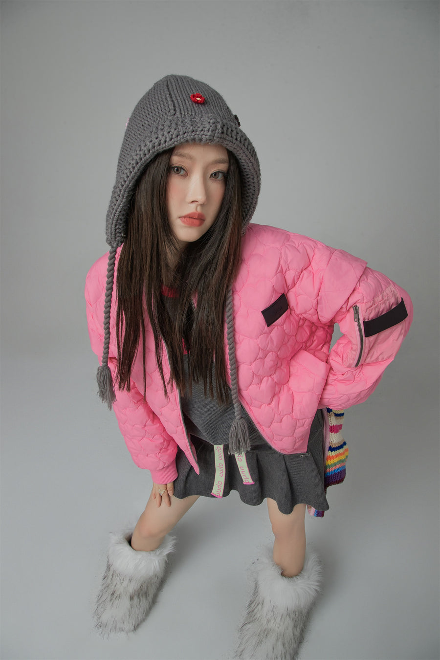 CHUU Cherry Heart Quilted Padded Jacket