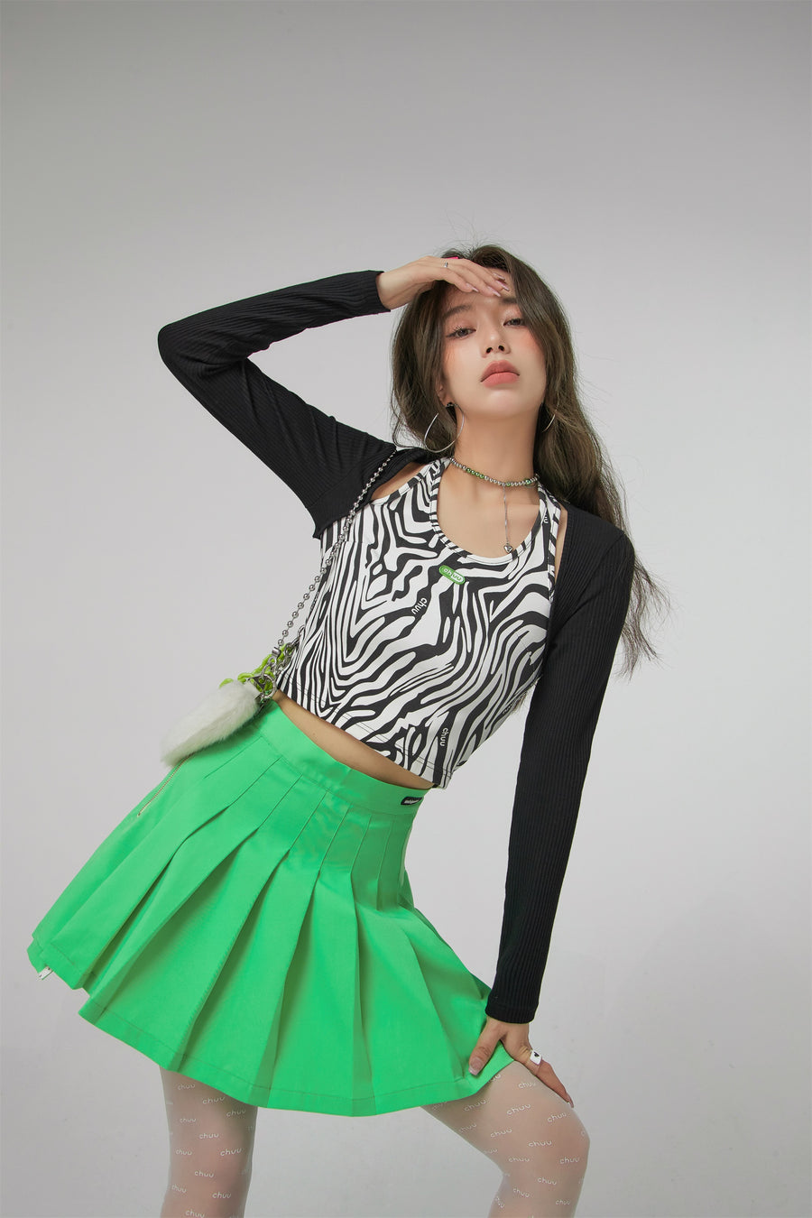 CHUU Bright Green Mini Tennis Skirt