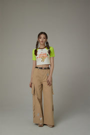 Chuu Circus Contrast Raglan Cropped T-Shirt