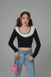 Eyelet Collar Faux Cardigan Knit Top