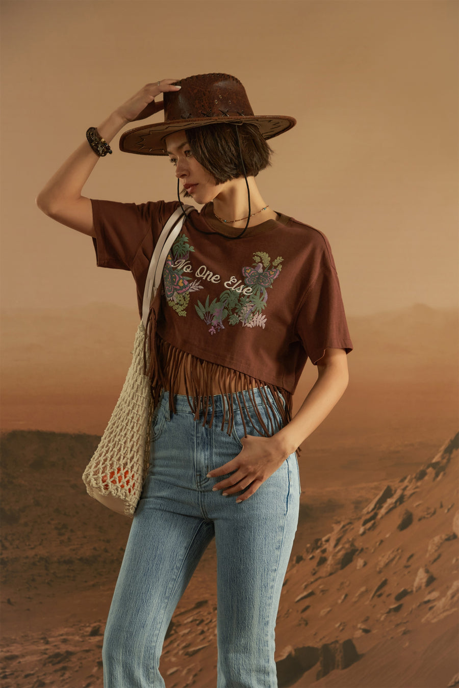 CHUU Fringe Butterfly Embroidered T-Shirt