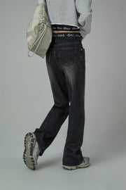 Star Power Ribbed High Waist Straight Jeans