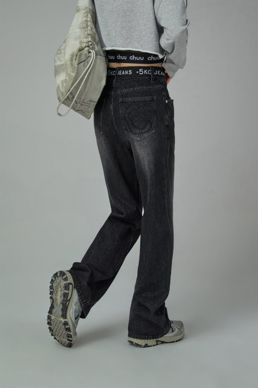 CHUU Star Power Ribbed High Waist Straight Jeans