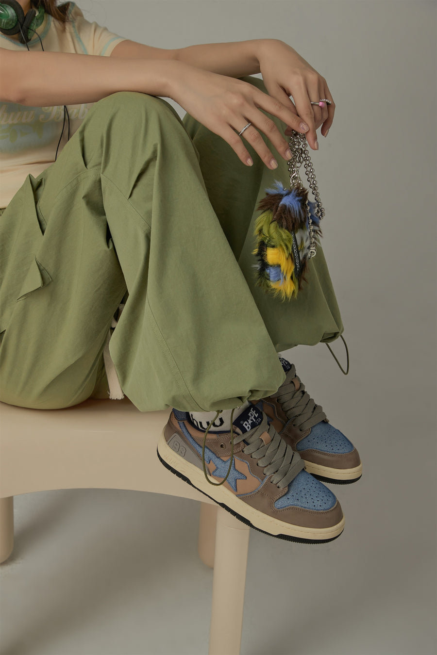 CHUU Basic Color String Cargo Wide Pants